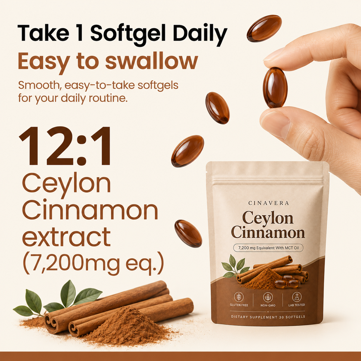 Ceylon Cinnamon 7200mg equivalent with MCT Oil